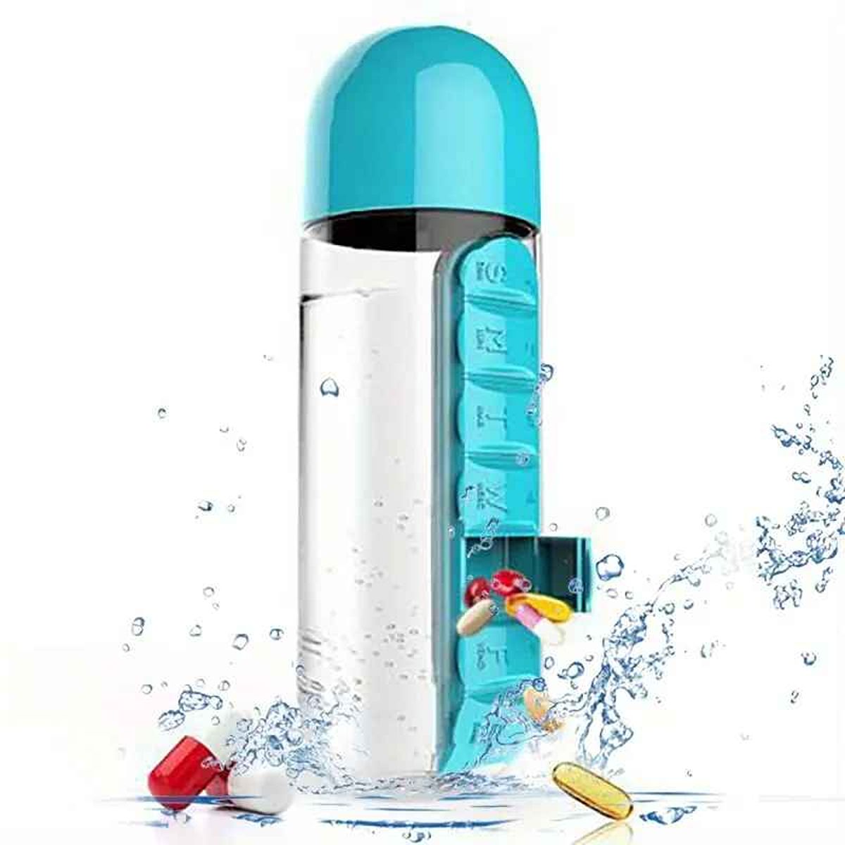 Gourde Sport 600ml avec Pilulier Intégré variable bleu