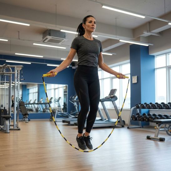 Corde a sauter JumpRope jaune 2,8 m légère en bambou et plastique femme en salle de sport saute a la corde- Soiflex