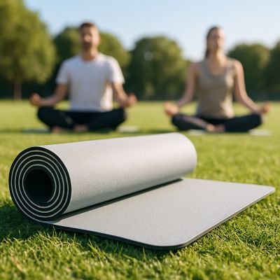 Tapis yoga Diva 6 mm – surface motif S visuel du tapis yoga sur gazon - Soiflex