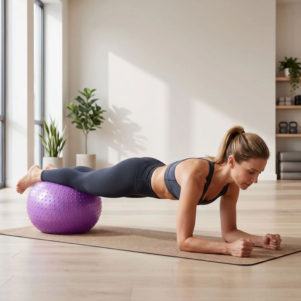 Ballon de Gym Ziva 55 cm (Beigne)-femme en planche jambe sur ballon