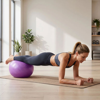 Ballon de Gym Ziva 55 cm (Beigne)-femme en planche jambe sur ballon