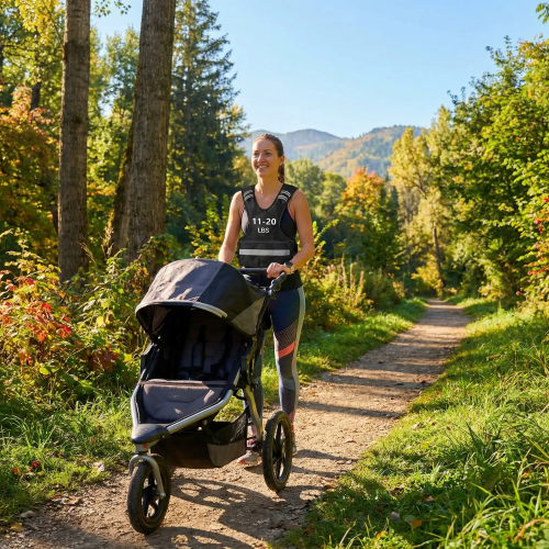 Gilet lesté réglable 11–20 lb – maman avec enfant dans poussette dans un parc Fitness complet & polyvalent - Soiflex