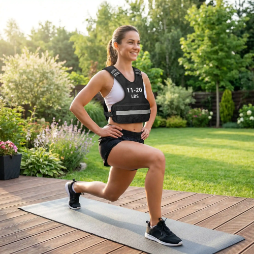 Gilet lesté réglable 11–20 lb – femme en squat a l'exterieur Fitness complet & polyvalent - Soiflex