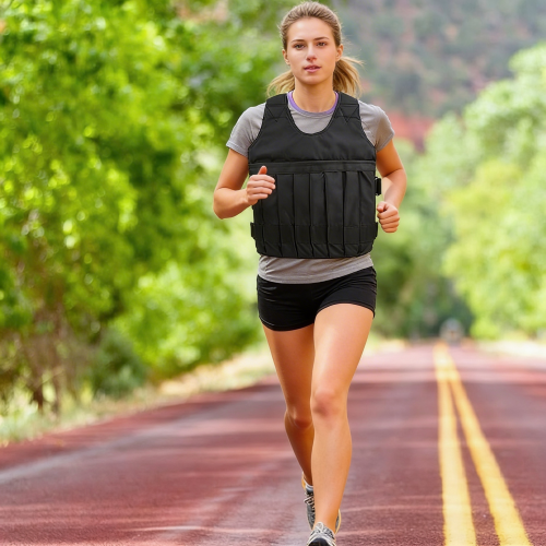 Gilet lesté ForcePlus (vide) – femme fait jogging sur piste de course Ajustable et confortable pour fitness - Soiflex