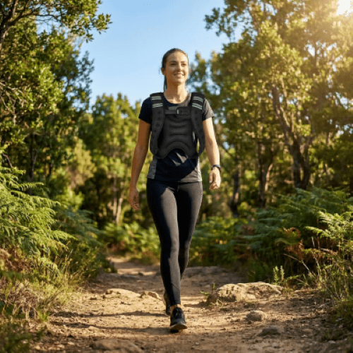 Gilet lesté RenfortPlus 11 lb – femme dans le bois qui marcheRenforce endurance et muscles - Soiflex