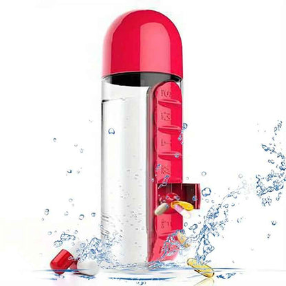 Gourde Sport 600ml avec Pilulier Intégré variable rouge