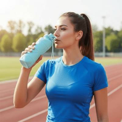 Gourde pour le sport Squeeze 600 ml – Léger et pratique - femme dans un champ boit a la gourde Soiflex