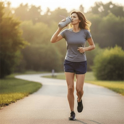 Gourde pour le sport Squeeze 600 ml – Léger et pratique -femme jogge dans un parc avec sa gourde Soiflex