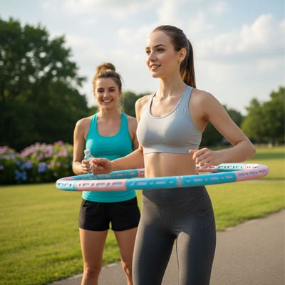 Hula hoop Volt Fitness – Tonifie vos muscles facilement - deux femme rit avec hula hoop Soiflex