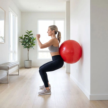 SWISS BALL JAYA 45cm femme en squat avec ballon au mur