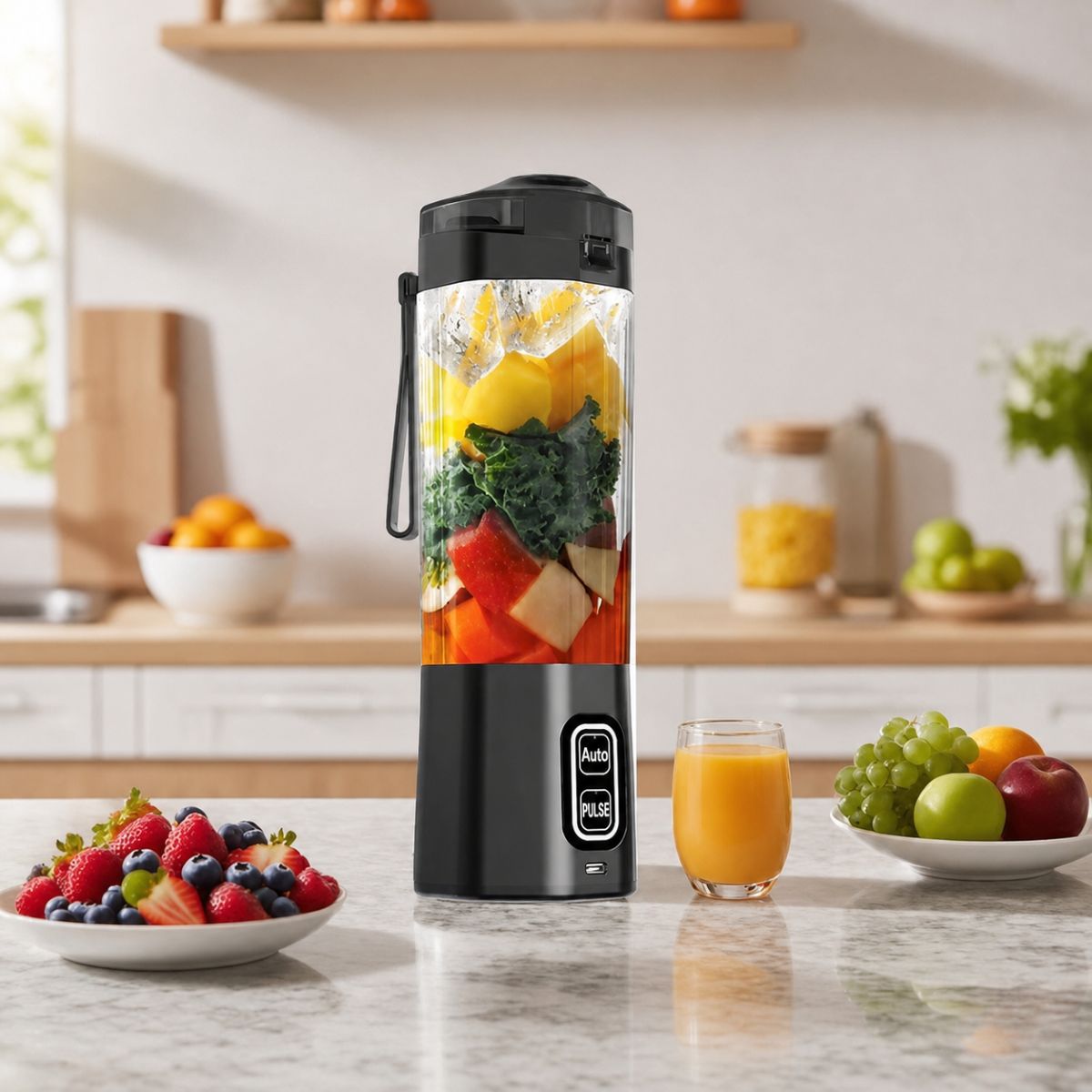 Shaker Électrique 700 ml à 6 Lames Mixeur sur comptoir avec des fruits