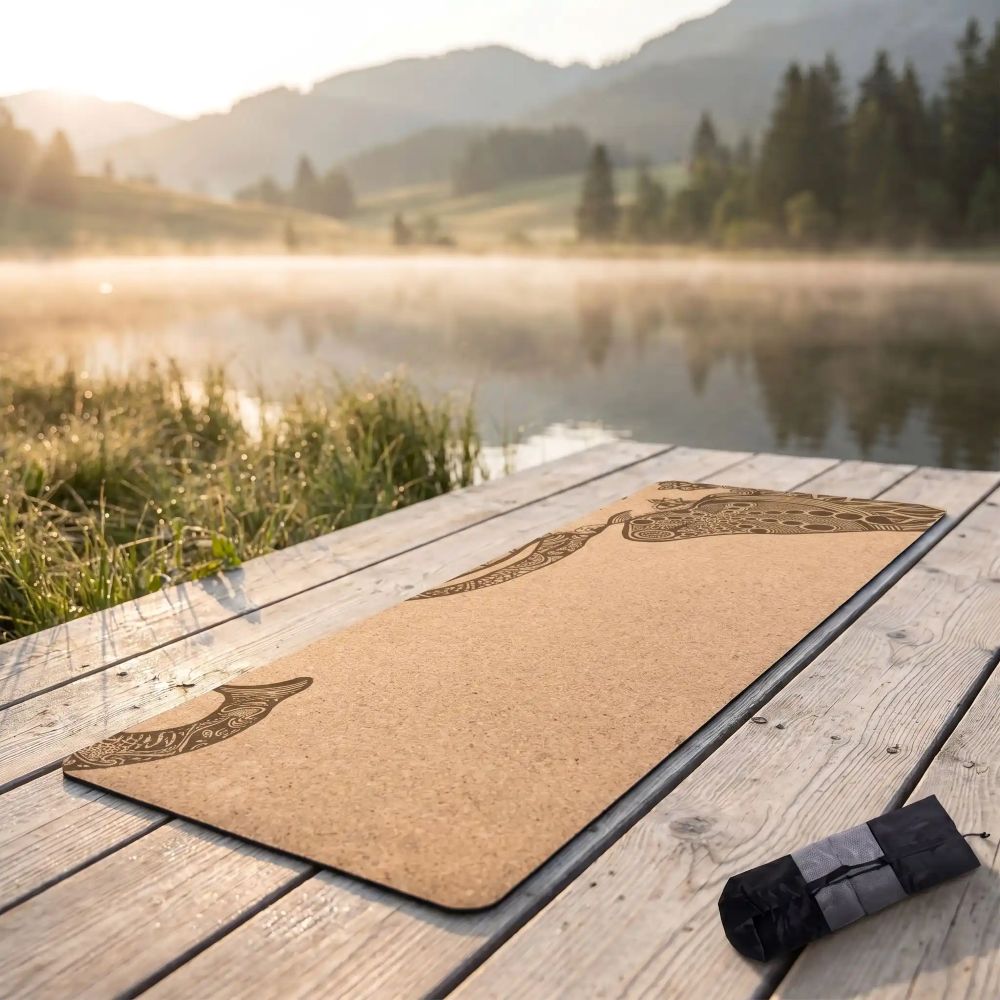 Tapis de Yoga en liège elephant 4mm tapis sur un quai près dun lac