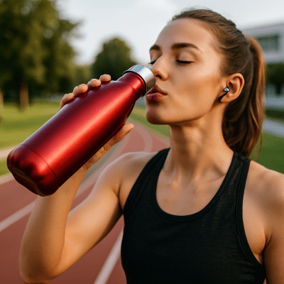 Gourde isotherme Éclat 750 ml – Maintient boisson chaude/froide - femme avec gourde rouge boit Soiflex