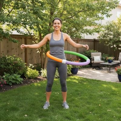 Cerceau fitness RessortFit – Massage et renforcement abdos -femme au parc tourne le cerceau fitness Soiflex