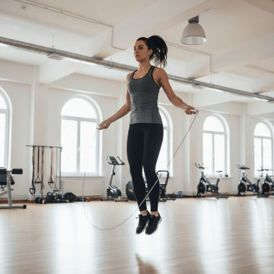 Corde a sauter Crossfit Vortex or/argent/bleu – Fitness intense -femme saute a la corde au gym Soiflex