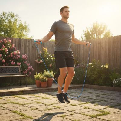 corde a sauter jumprope bleu homme saute cour