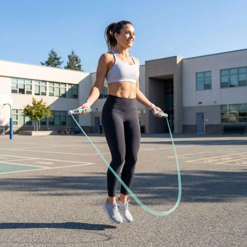 Corde sauter intelligente – femme dans une cour d'école saute a la corde- Soiflex