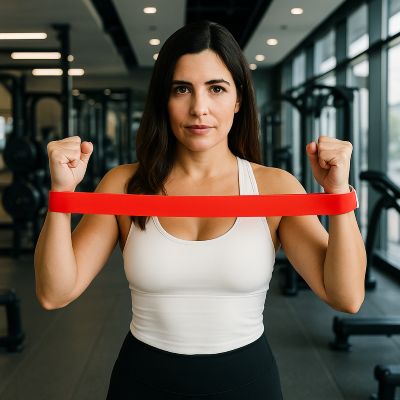 Elastique musculation MuscBand multicolore – femme etire bras avec elastique - Soiflex