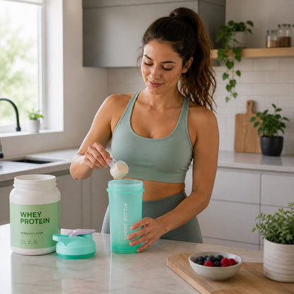 Shaker Protéines 300 ml avec Boule de Mélange -  Étanche et Anti - Grumeaux - femme fait shake dans cuisine Soiflex