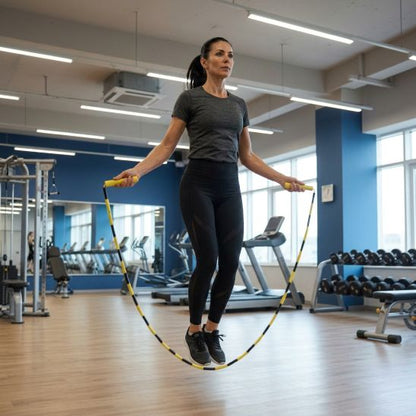 Corde a sauter JumpRope jaune 2,8 m légère en bambou et plastique femme en salle de sport saute a la corde- Soiflex