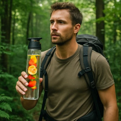 gourde filtrante la cadence homme dans le bois