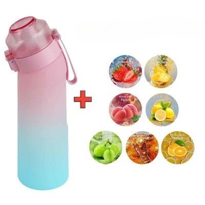 Gourde La Sève 650 ml avec paille intégrée et 7 capsules saveur variable rose bleu - Soiflex