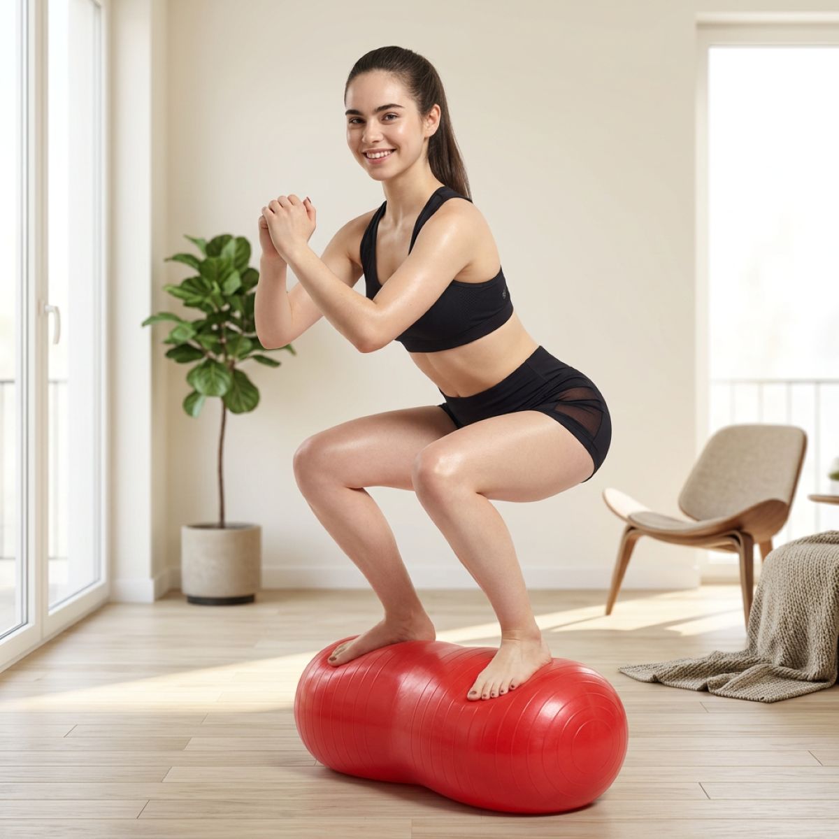 Swiss Ball Peanut – femme debout sur swiss ball Fitness et Pilates pour maison - Soiflex