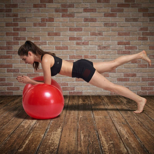Swiss Ball Peanut – femme coude appuyer sur swiss ball Fitness et Pilates pour maison - Soiflex