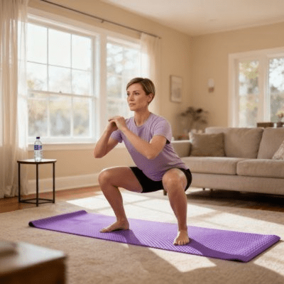 Tapis sport Flory 10 mm – Confort & stabilité fille sur son tapis de yoga fait squat- Soiflex