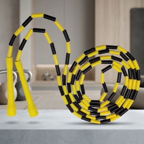 Corde a sauter JumpRope jaune 2,8 m légère en bambou et plastique visuel de la corde a sauter rouler- Soiflex